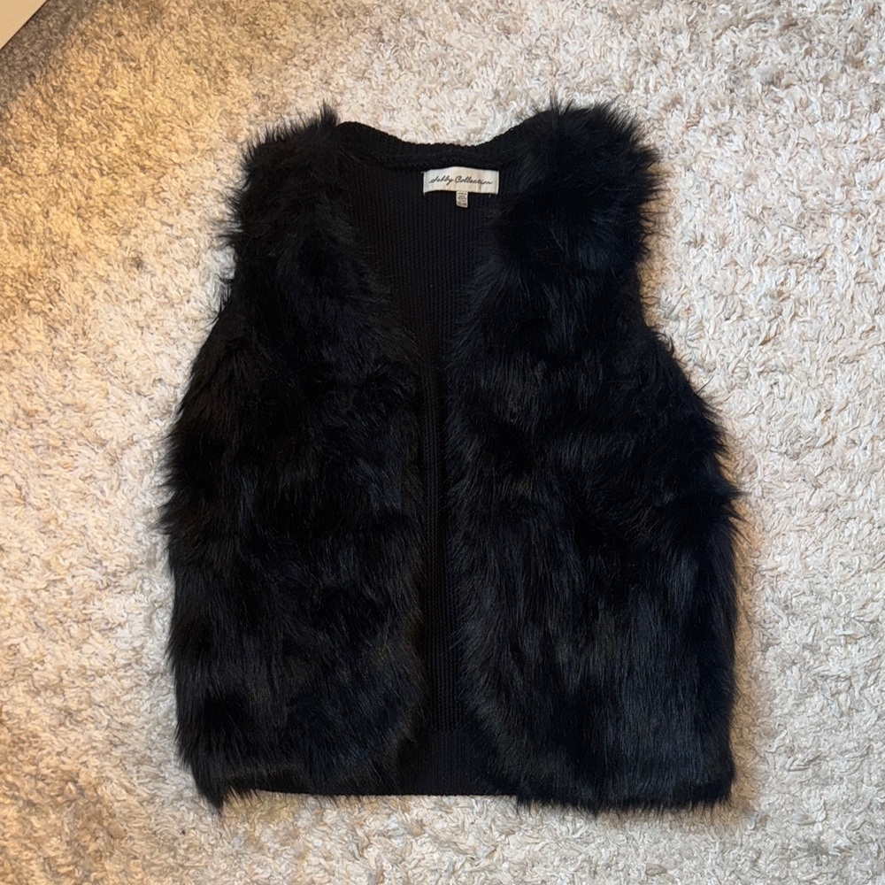 Sebby Collection Black Faux Fur Vest